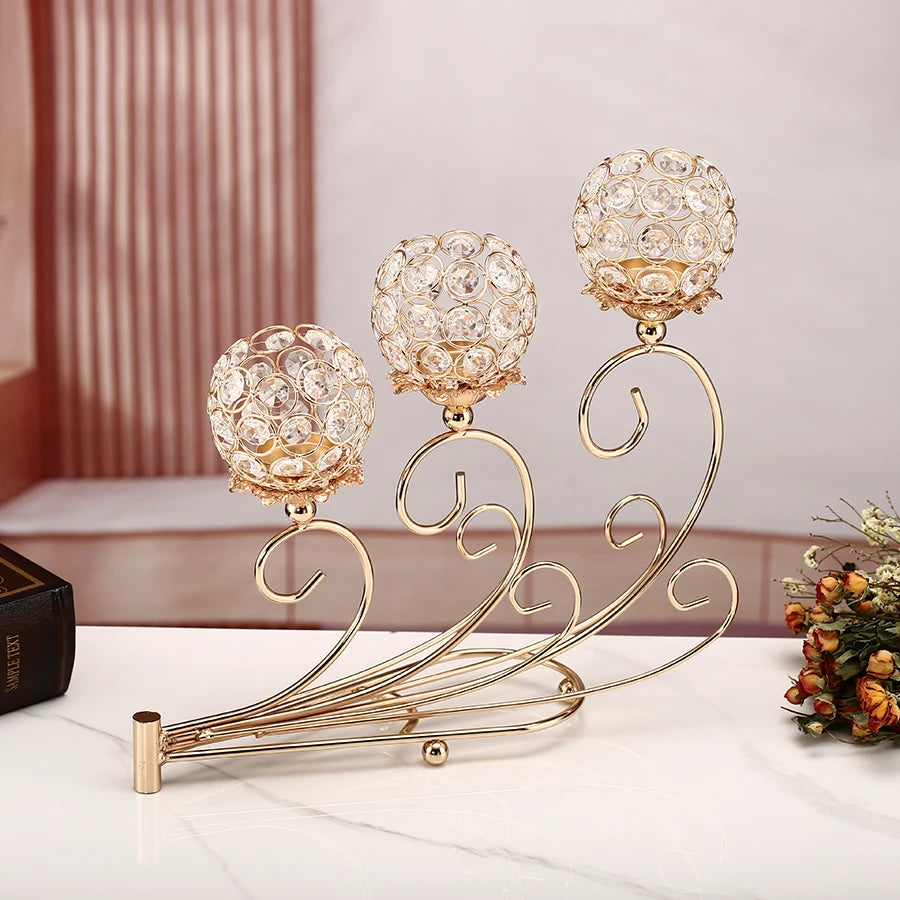 3-Arm Golden Candelabra Candle Holder