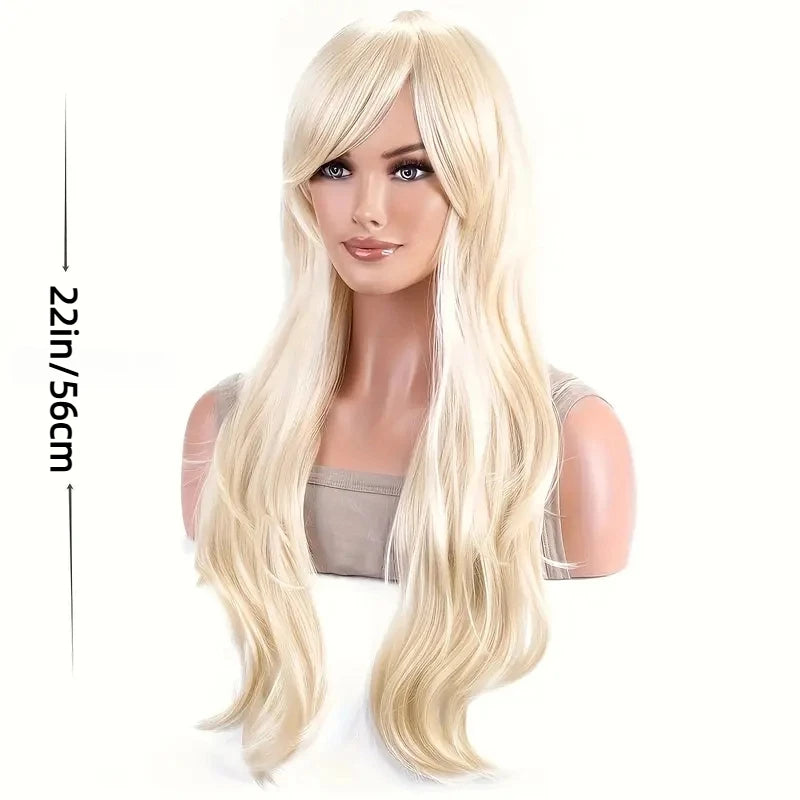 Light Golden Long Curly Wig with Bangs – Heat-Resistant Cosplay Wig for Halloween & Parties - candletown.net
