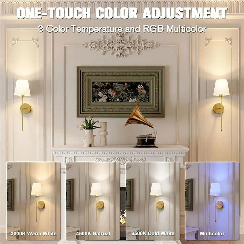 American 2 Packs Wall Lights Battery Operated Wall Sconces Gold Wireless Wall lamp with Remote RGB Colors Modes Rechargeable - candletown.net