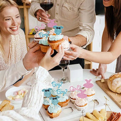 Boy or Girl Cupcake Toppers - 12pcs Baby Shower Cake Picks - candletown.net