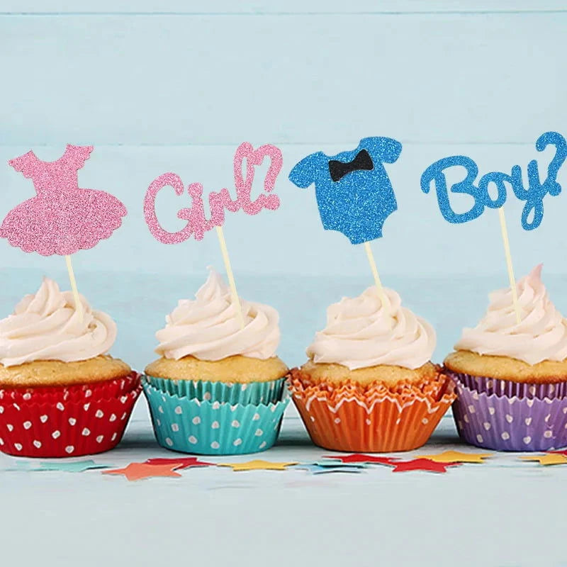 Boy or Girl Cupcake Toppers - 12pcs Baby Shower Cake Picks - candletown.net
