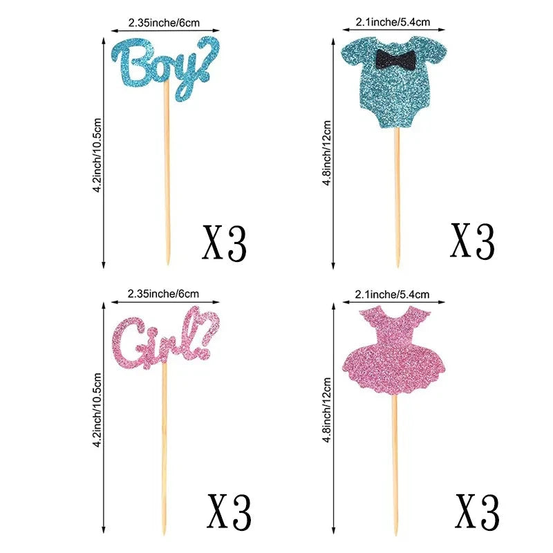 Boy or Girl Cupcake Toppers - 12pcs Baby Shower Cake Picks - candletown.net