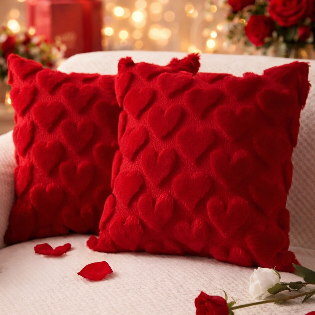 Valentine’s Day Plush Pillow Cover with Embroidered Heart - candletown.net