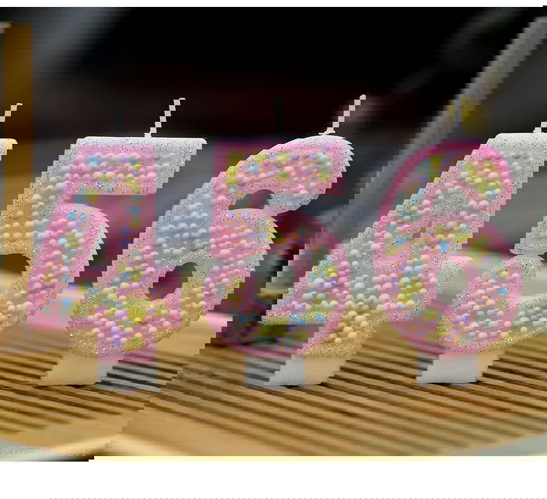 Children's Number Birthday Candles 0-9 - Pink Pearl Design for Kids' Cakes - candletown.net