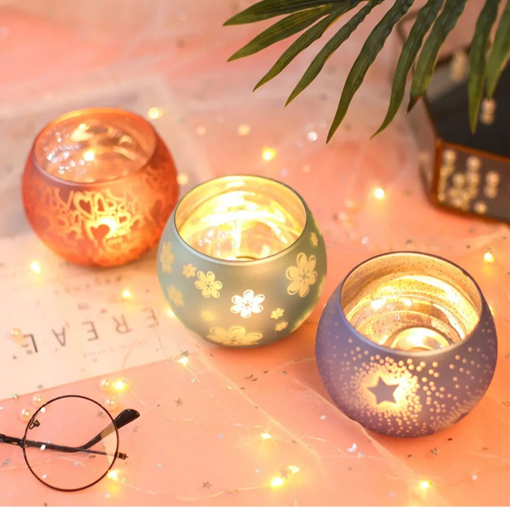 Colorful Snowflake Glass Candle Holder - Perfect for Romantic Dinners & Home Decor - candletown.net