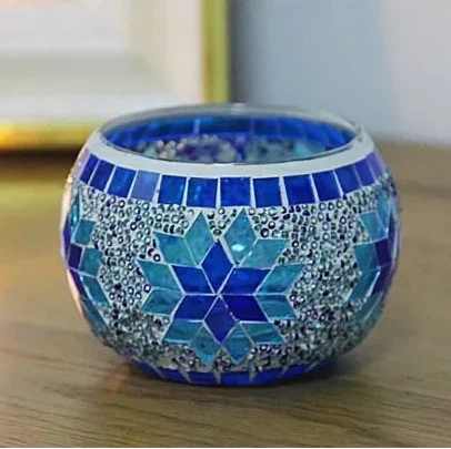 Colorful Snowflake Mosaic Glass Candle Holder - Home Decoration Candlestick in Various Colors - candletown.net