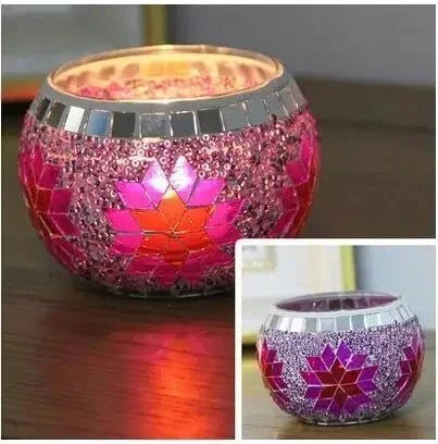 Colorful Snowflake Mosaic Glass Candle Holder - Home Decoration Candlestick in Various Colors - candletown.net