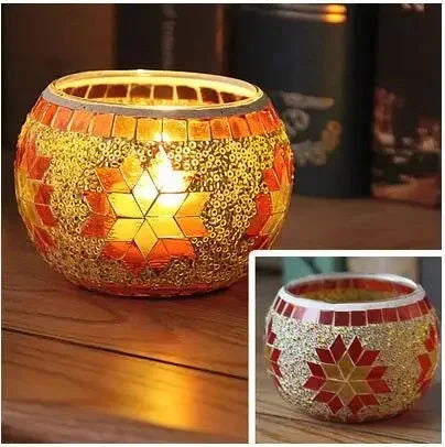 Colorful Snowflake Mosaic Glass Candle Holder - Home Decoration Candlestick in Various Colors - candletown.net