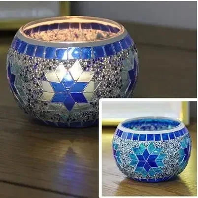 Colorful Snowflake Mosaic Glass Candle Holder - Home Decoration Candlestick in Various Colors - candletown.net
