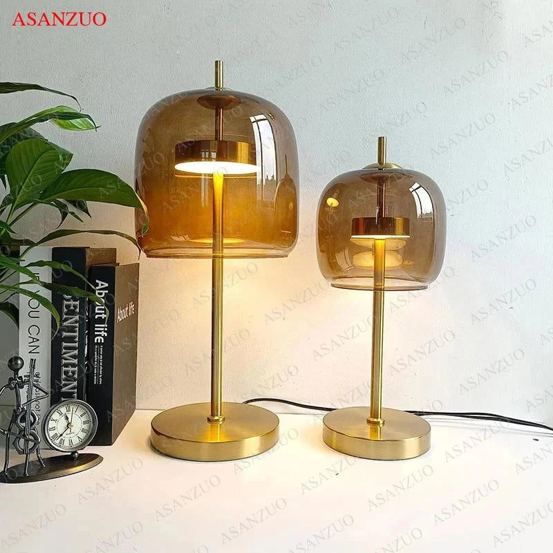 Dia18cm Smoke gray Glass Table Lamps Modern Living Bedroom Bedside Desk Lamp Indoor Decor LED Lighting amber glass Luminaire - candletown.net