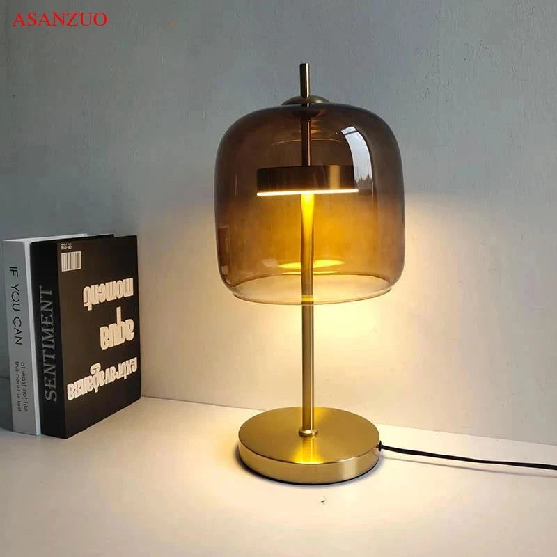 Dia18cm Smoke gray Glass Table Lamps Modern Living Bedroom Bedside Desk Lamp Indoor Decor LED Lighting amber glass Luminaire - candletown.net