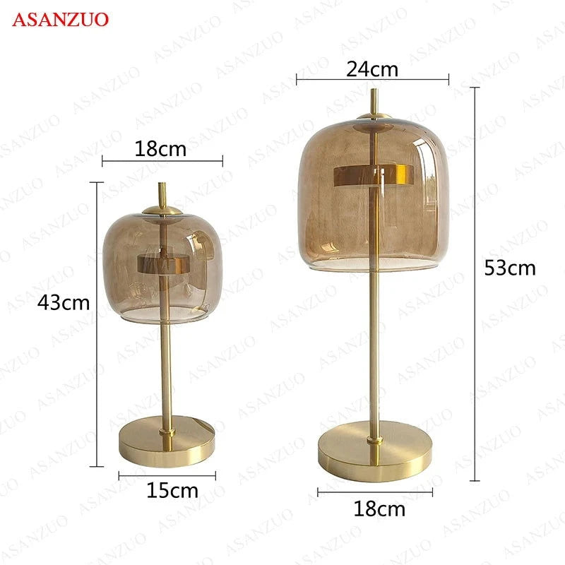 Dia18cm Smoke gray Glass Table Lamps Modern Living Bedroom Bedside Desk Lamp Indoor Decor LED Lighting amber glass Luminaire - candletown.net