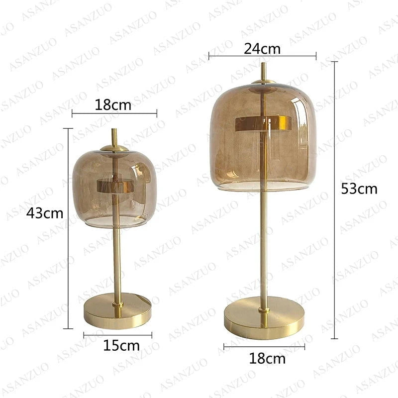 Dia18cm Smoke gray Glass Table Lamps Modern Living Bedroom Bedside Desk Lamp Indoor Decor LED Lighting amber glass Luminaire - candletown.net