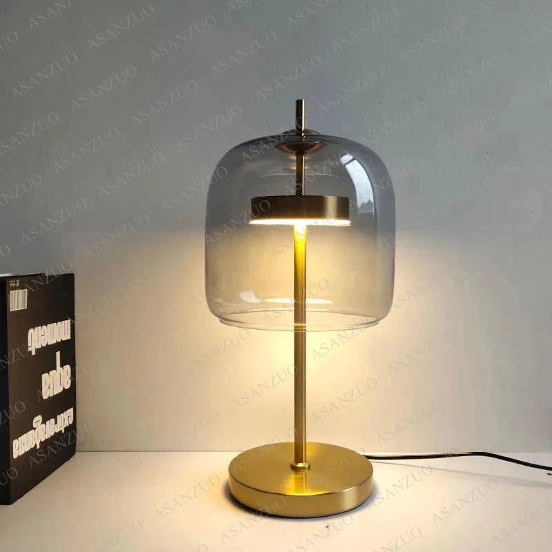 Dia18cm Smoke gray Glass Table Lamps Modern Living Bedroom Bedside Desk Lamp Indoor Decor LED Lighting amber glass Luminaire - candletown.net
