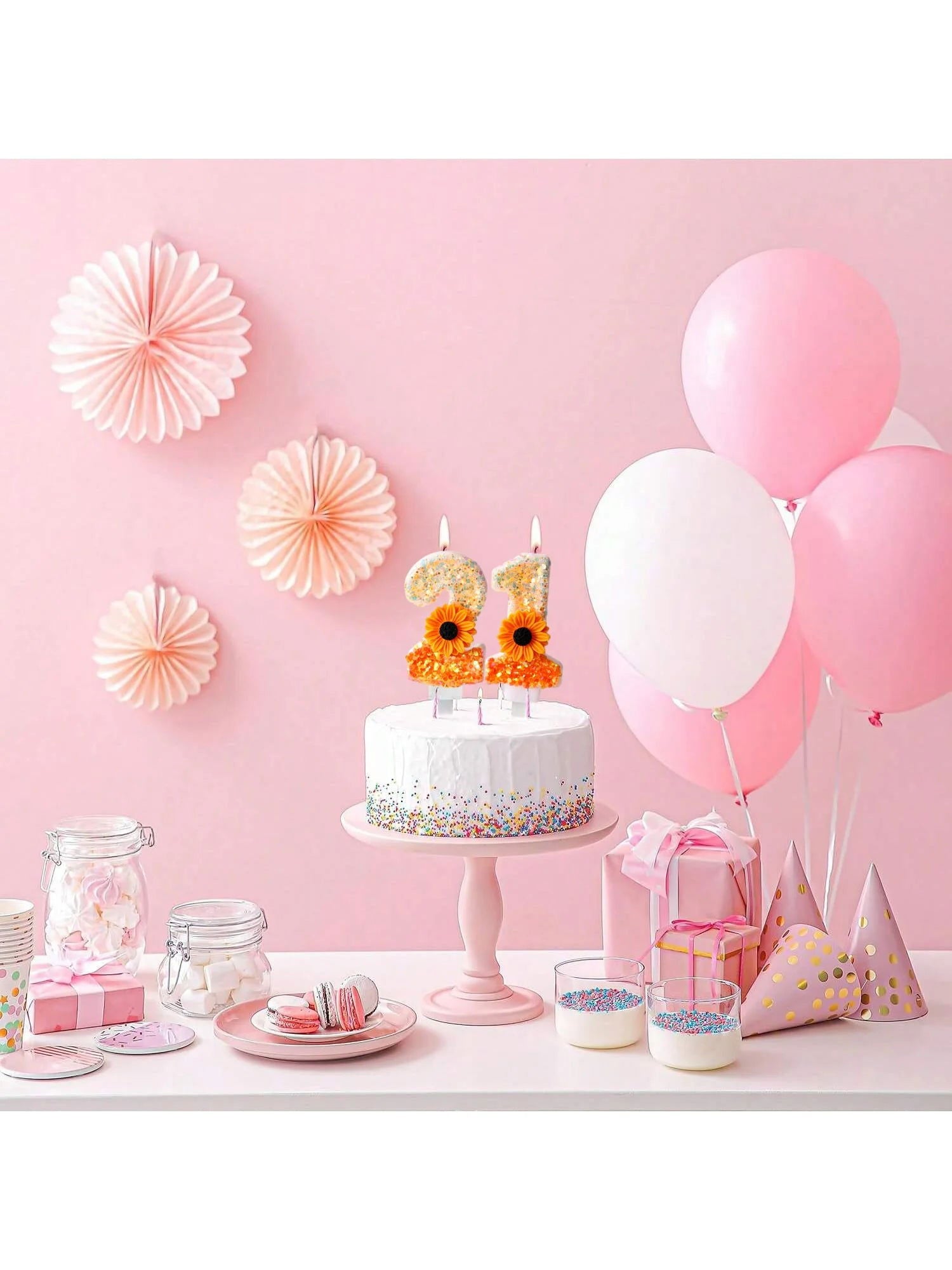 Flower Birthday Number Candles, Orange Daisy Sequin Happy Birthday Cake Candles for Ins Women Sweet Pink Theme Celebration Anniv - candletown.net