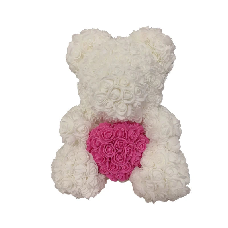 40cm Rose Bear – Heart Shaped Teddy Made of Roses - candletown.net