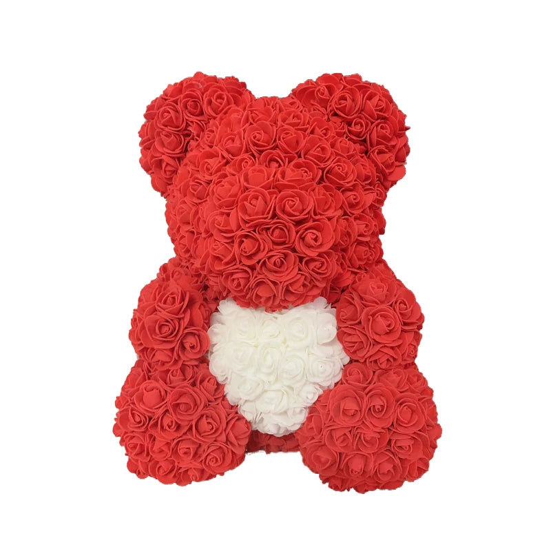40cm Rose Bear – Heart Shaped Teddy Made of Roses - candletown.net