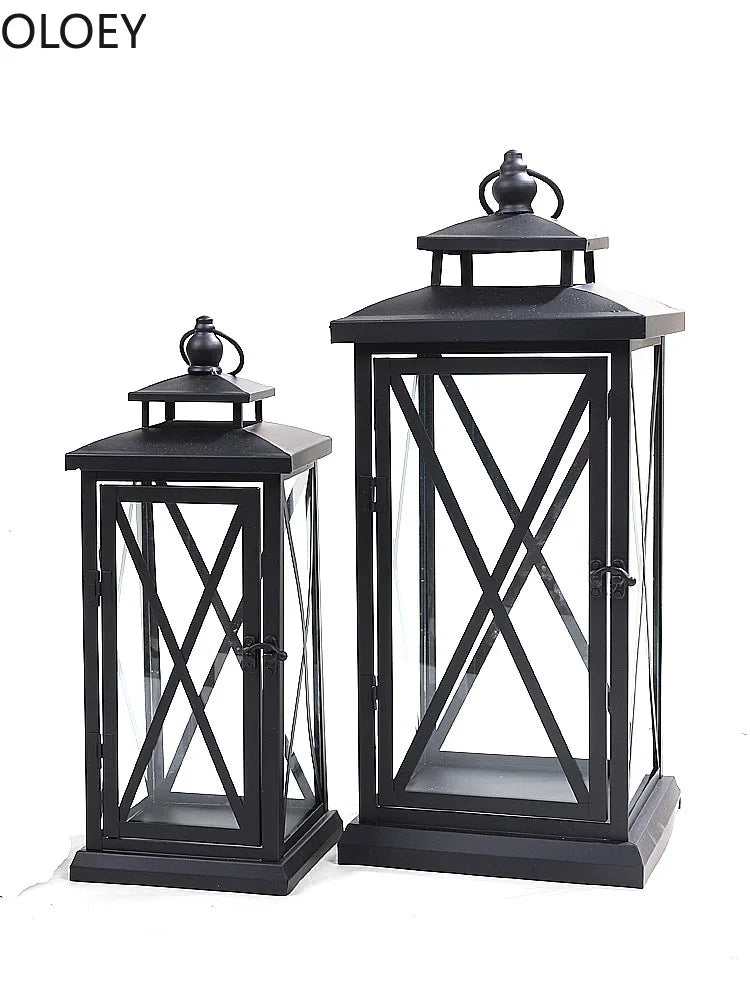 Black Glass Candle Lantern – Large Iron Candle Holder - candletown.net