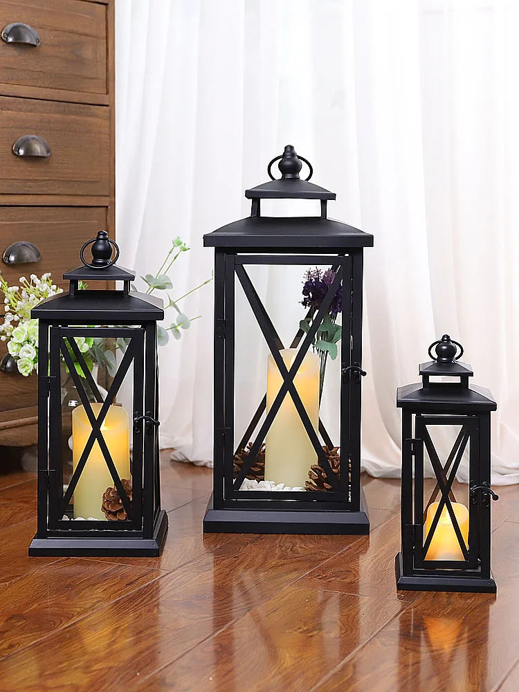 Black Glass Candle Lantern – Large Iron Candle Holder - candletown.net