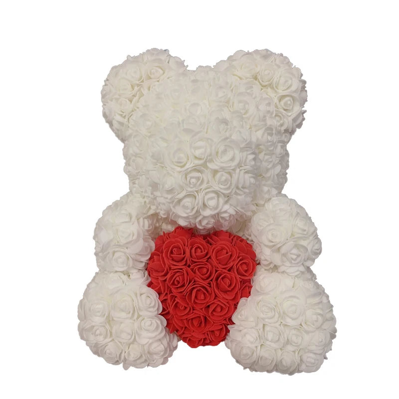 40cm Rose Bear – Heart Shaped Teddy Made of Roses - candletown.net