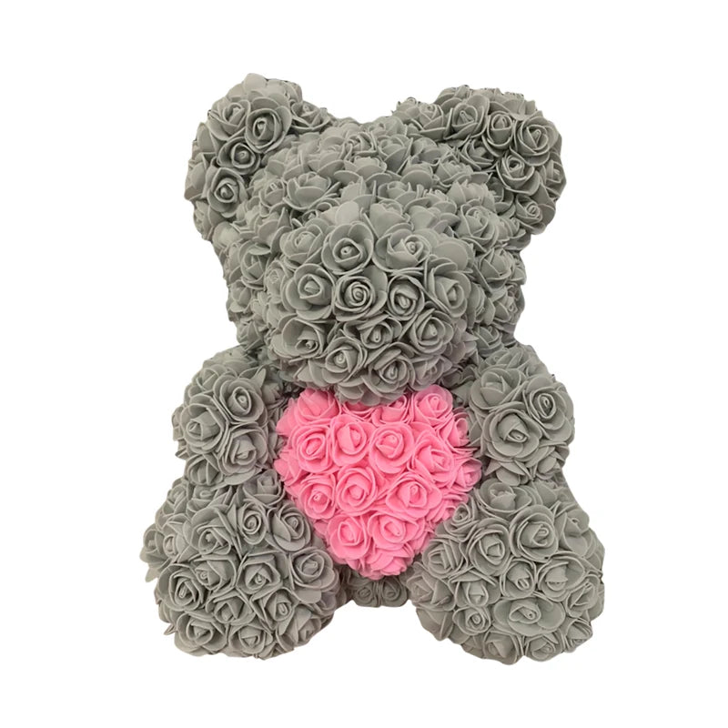 40cm Rose Bear – Heart Shaped Teddy Made of Roses - candletown.net