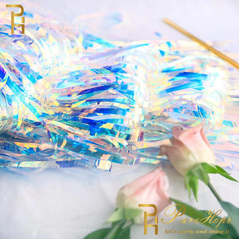 Iridescent tinsel with roses on a white background, featuring the brand 'Pure Hope'.