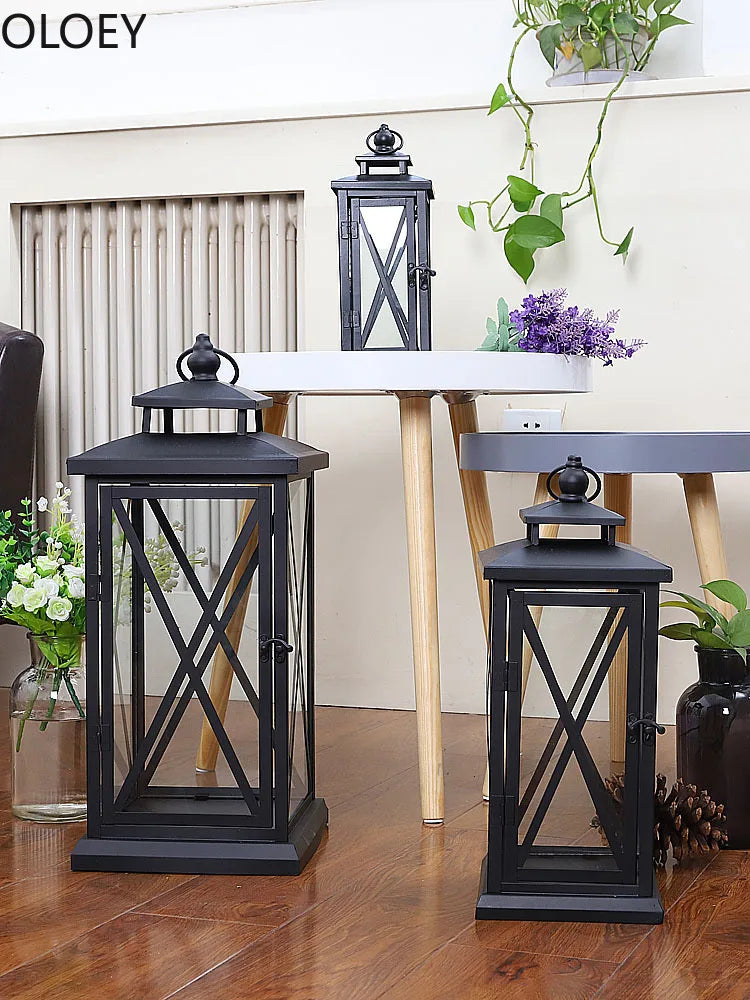 Black Glass Candle Lantern – Large Iron Candle Holder - candletown.net