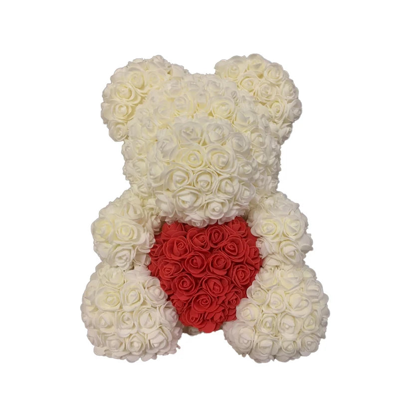 40cm Rose Bear – Heart Shaped Teddy Made of Roses - candletown.net