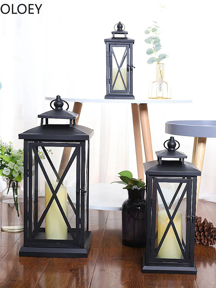 Black Glass Candle Lantern – Large Iron Candle Holder - candletown.net