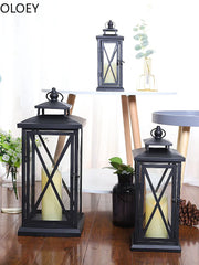 Black Glass Candle Lantern – Large Iron Candle Holder - candletown.net