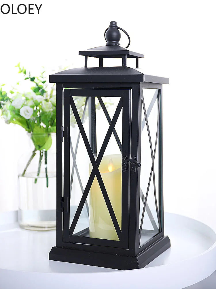 Black Glass Candle Lantern – Large Iron Candle Holder - candletown.net