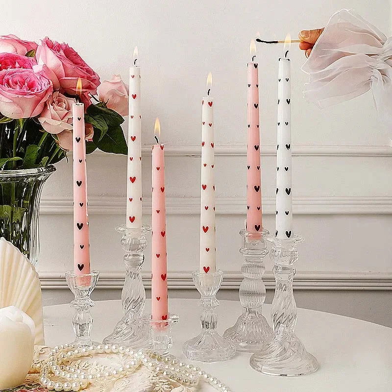 Heart & Flower Printed Taper Candles – Romantic Dinner Set - candletown.net