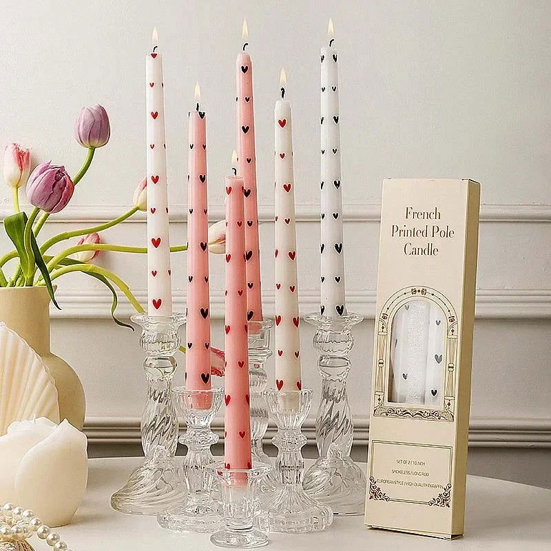 Heart & Flower Printed Taper Candles – Romantic Dinner Set - candletown.net