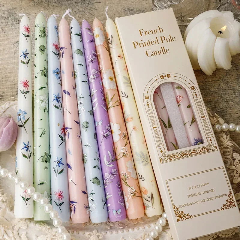 Heart & Flower Printed Taper Candles – Romantic Dinner Set - candletown.net