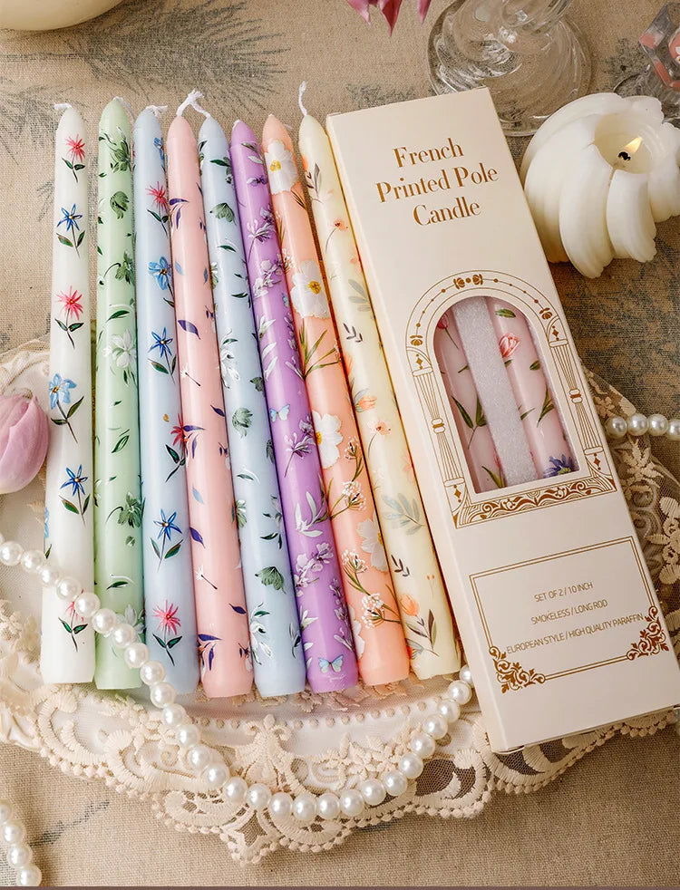 Heart & Flower Printed Taper Candles – Romantic Dinner Set - candletown.net