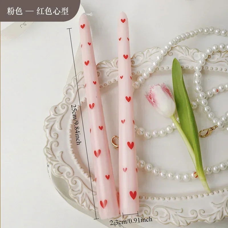 Heart & Flower Printed Taper Candles – Romantic Dinner Set - candletown.net