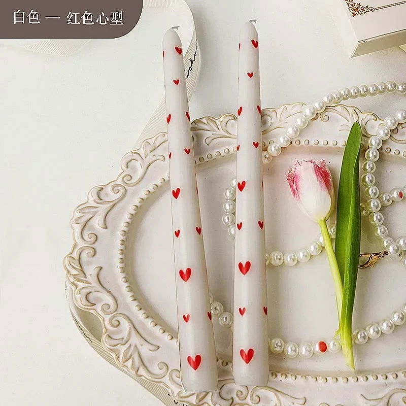 Heart & Flower Printed Taper Candles – Romantic Dinner Set - candletown.net