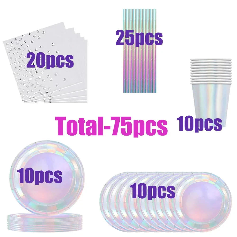 Holographic Disposable Tableware Set for Parties - candletown.net
