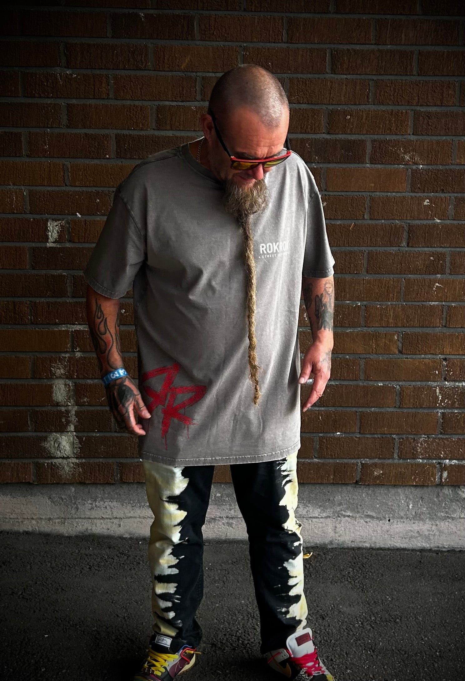 ROKROK Acid Washed T-Shirt, Asphalt & Black