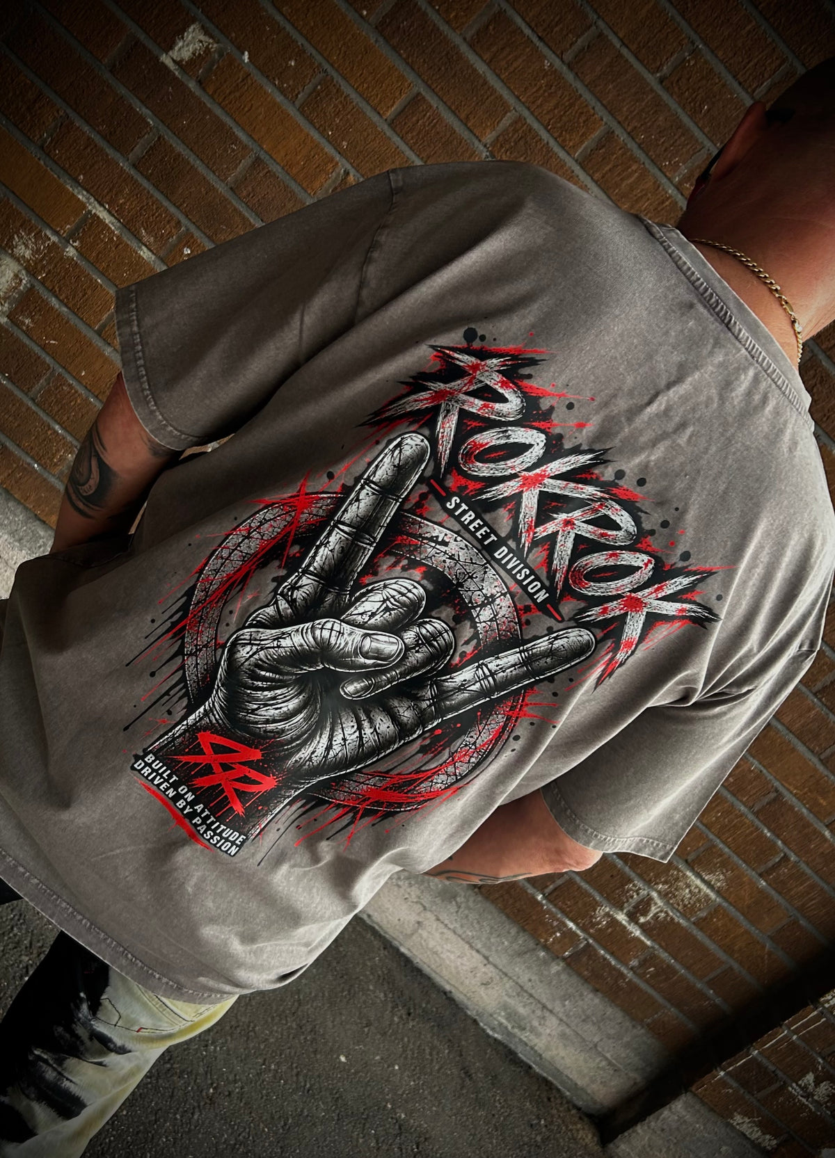 ROKROK Acid Washed T-Shirt, Asphalt & Black