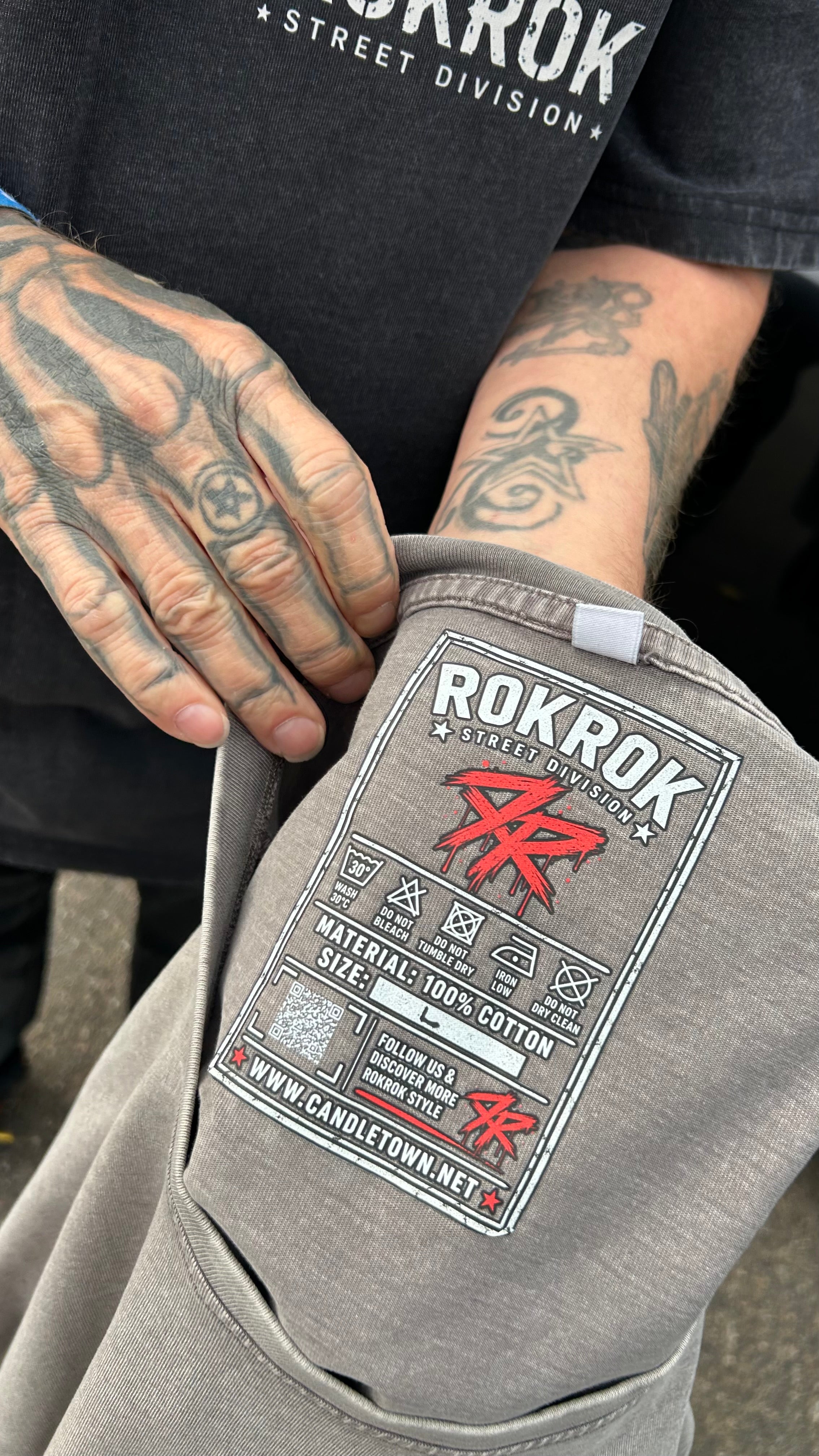 ROKROK Acid Washed T-Shirt, Asphalt & Black
