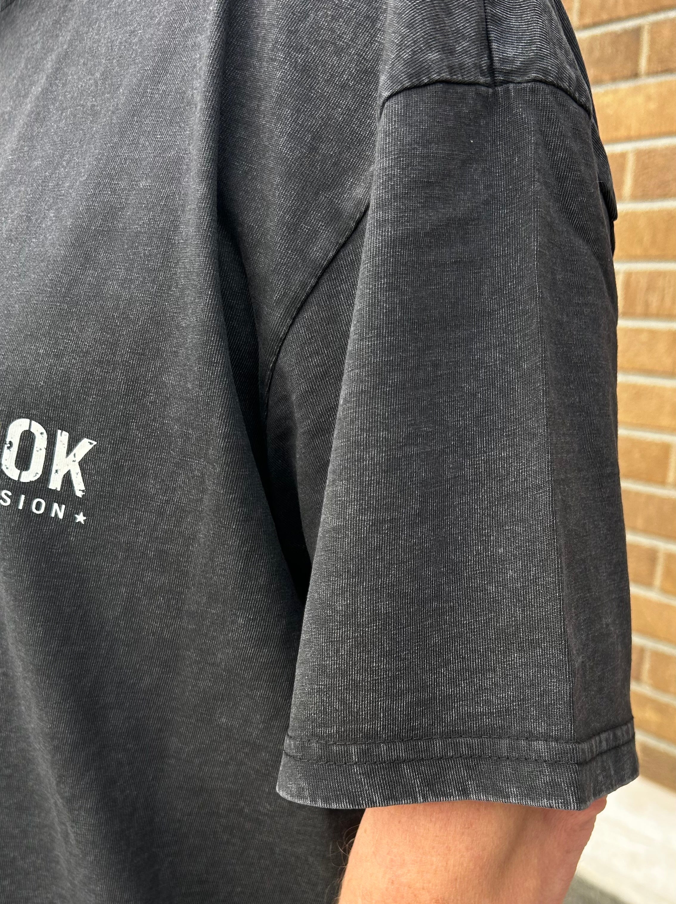 ROKROK Acid Washed T-Shirt, Asphalt & Black