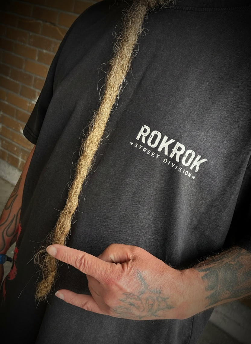ROKROK Acid Washed T-Shirt, Asphalt & Black
