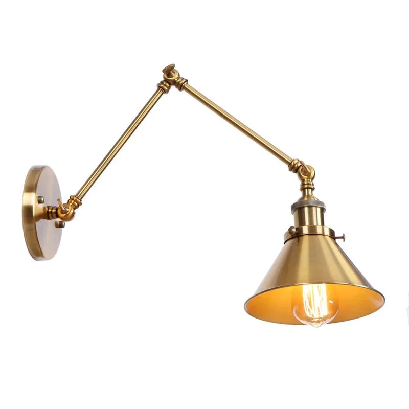 IWHD Long Arm LED Wall Light Sconce Gold Pull Chain Switch Hallway Bedroom Living Room Iron Industrial Adjustable Bedside Lamp - candletown.net