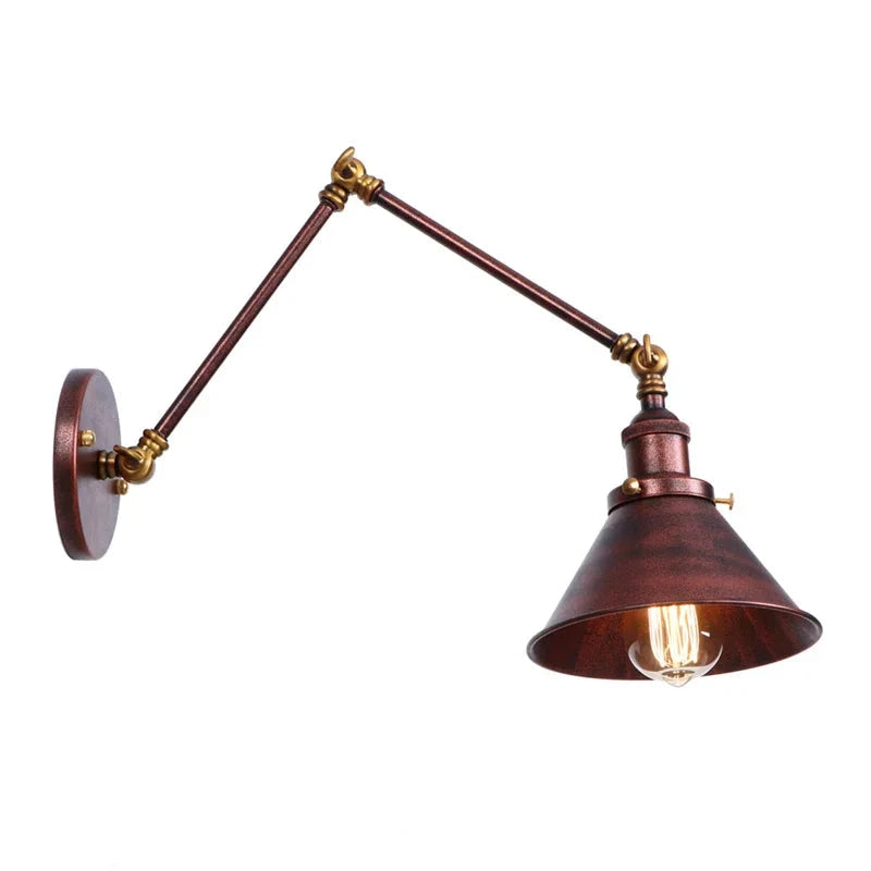 IWHD Long Arm LED Wall Light Sconce Gold Pull Chain Switch Hallway Bedroom Living Room Iron Industrial Adjustable Bedside Lamp - candletown.net