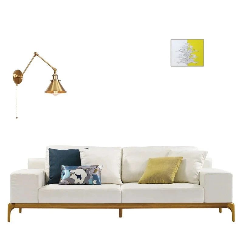 IWHD Long Arm LED Wall Light Sconce Gold Pull Chain Switch Hallway Bedroom Living Room Iron Industrial Adjustable Bedside Lamp - candletown.net