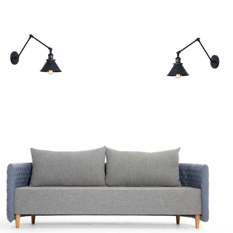 IWHD Long Arm LED Wall Light Sconce Gold Pull Chain Switch Hallway Bedroom Living Room Iron Industrial Adjustable Bedside Lamp - candletown.net