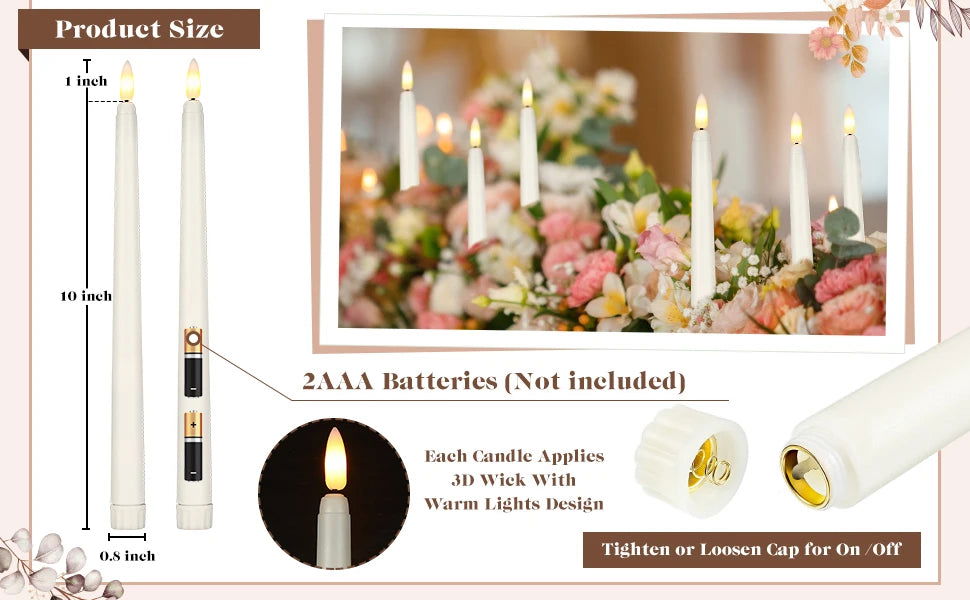 LED Taper Candle with Flickering Flame - Battery Operated for Elegant Decor - candletown.net