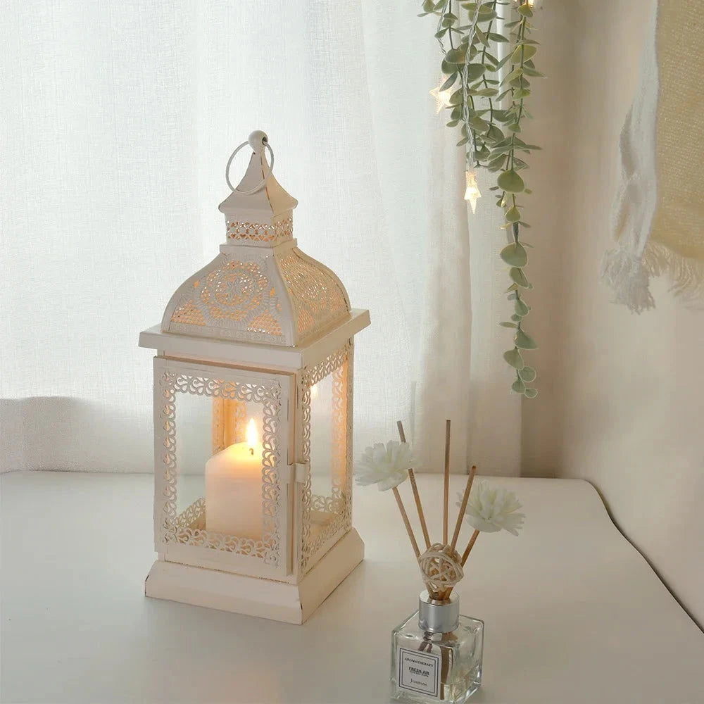 Metal Candle Lantern Decorative Hanging Candlestick Lantern Outdoor Lantern for Living Room Wedding Party Home Decor - candletown.net