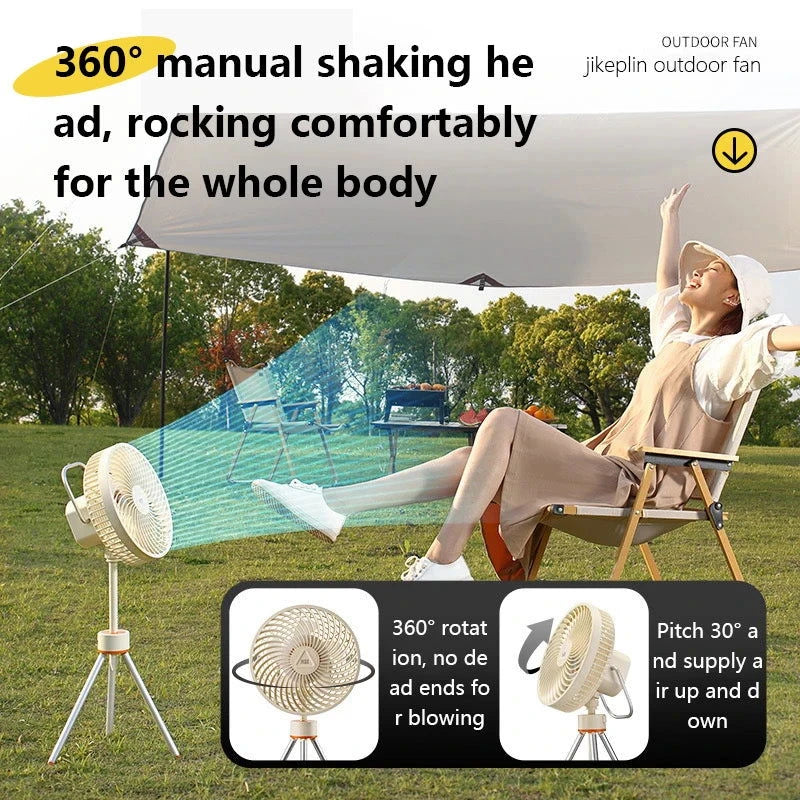 New 12000mAh Camping Fan Rechargeable Tripod Fan Portable Circulator Wireless Ceiling Electric Fan with Power Bank LED Lighting - candletown.net